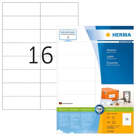 HERMA Etikety Premium 105x37 mm / Etikety / papír matný / bílá / 3200 ks