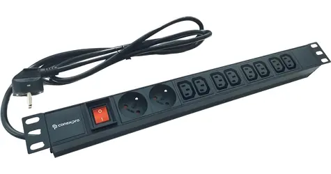 Conexpro 19" Rozvodný panel 2x FR + 8x IEC C13 černý / Rozvodný panel / 16A / 1,4 m kabel