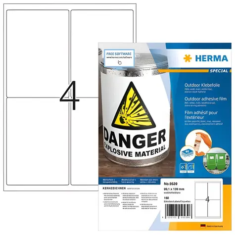 HERMA Outdoor etikety A4 bílé / Etikety / voděodolné / matné / 99,1x139 mm / 160 ks