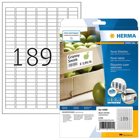 Herma Etikety 25,4x10 mm bílé extra silně lepící / Etikety / Papír / 4725 ks / A4