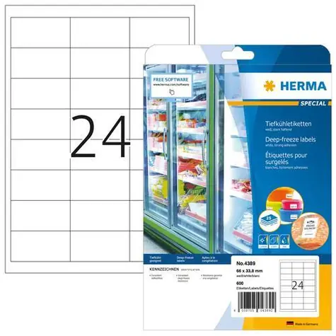 HERMA Mrazicí etikety bílé 66x33,8 mm / Etikety / Papír / 600 ks / A4