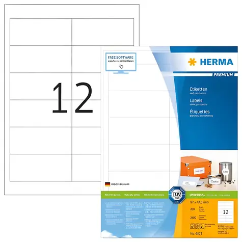 HERMA Etikety Premium 97x42,3 mm / Etikety / papír matný / bílá / 2400 ks