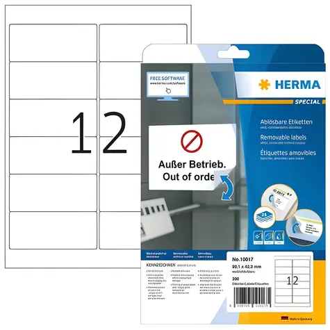 HERMA Adresní etikety 99,1x42,3 mm / bílé, snímatelné / 25 listů / 300 ks