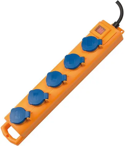 Brennenstuhl Super-Solid modrá/žlutá / Prodlužovací přívod / 5 zásuvek / vypínač / IP54 / 2 m
