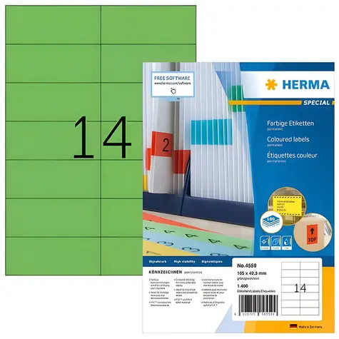 Herma Etikety A4 zelená / Etikety / 105x42,3 mm / papír matný / 1400 ks