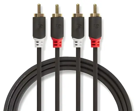 Nedis 2x RCA - 2x RCA stereo audio kabel antracitová / Kabel / pozlacené konektory / 2 m