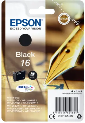 Epson Singlepack Black 16 DURABrite Ultra Ink černá / Inkoust do tiskárny / 5,4 ml / 175 stran
