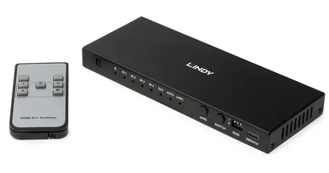 Lindy HDMI Switch 4-Port / KVM switch / 4x HDMI / 8K 60Hz / kov / černá