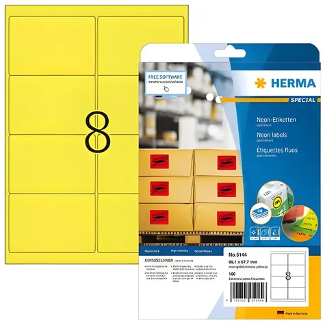 HERMA Etikety A4 neonově žluté / Etikety / 99,1x67,7 mm / 160 ks