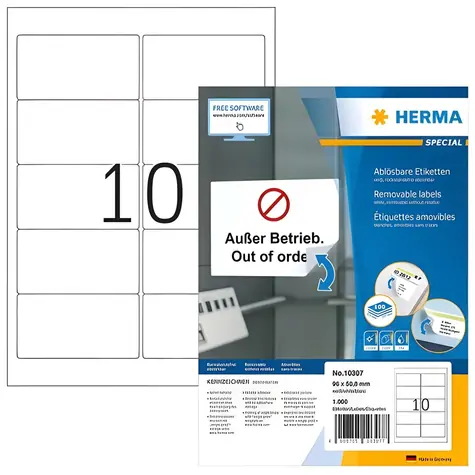 HERMA Adresní etikety A4 bílé 96x50,8 mm / Etikety / papír / snímatelné / 1000 ks