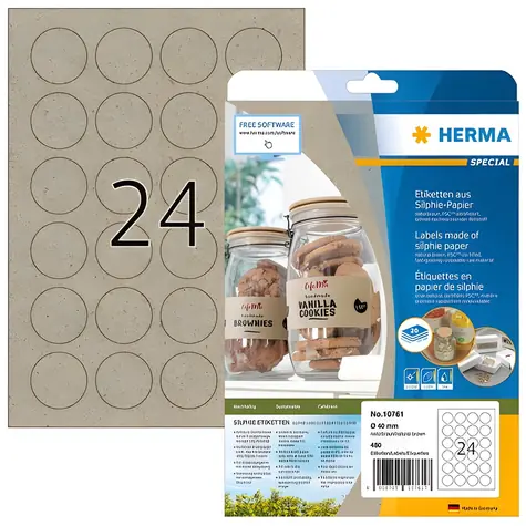 HERMA Silphie etikety O 40 mm hnědá / Etikety / kulaté / permanentní / 480 ks / 20 listů