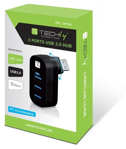 Techly IUSB3-HUB3-ROTB černý / USB hub / 3x USB 3.0 Type-A / otočný 180° / kabel