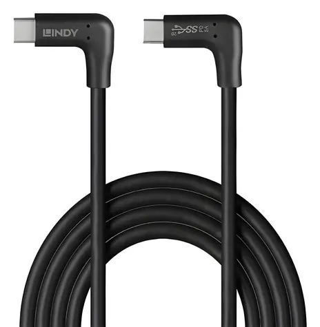 Lindy USB-C - USB-C 90° černá / USB kabel / USB 3.2 Gen 2 / 10 Gbit/s / 1 m / PD 60W