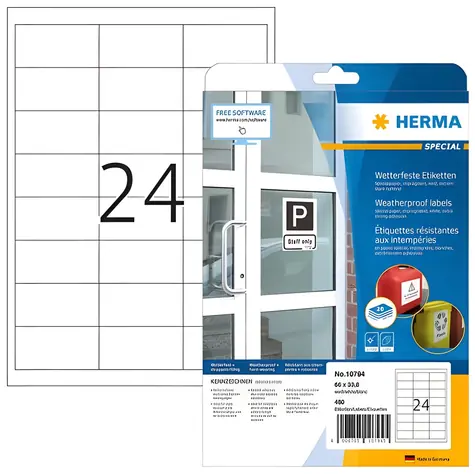 Herma voděodolné etikety A4 66x33,8 mm bílá / Papír / impregnované / laser / 480 ks