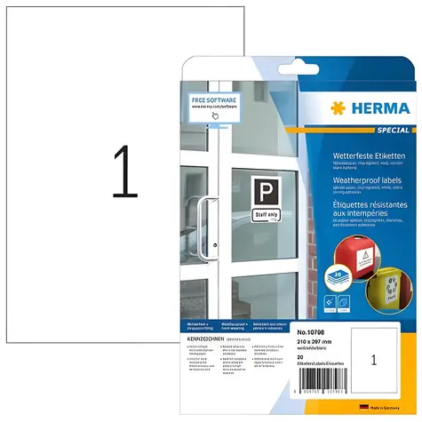 Herma Etikety Outdoor bílá / Etikety / voděodolné / 210x297 mm / 20 ks