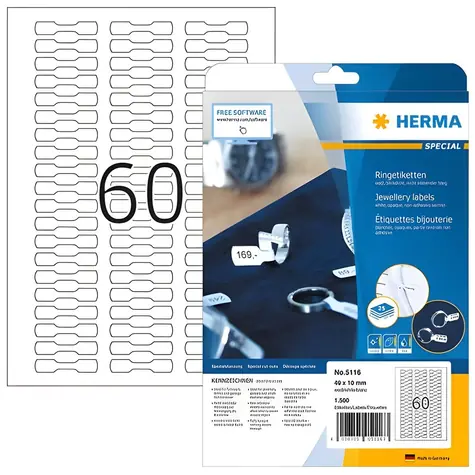 Herma Kroužkové etikety bílá / Etikety / 49x10 mm / 1500 ks / A4