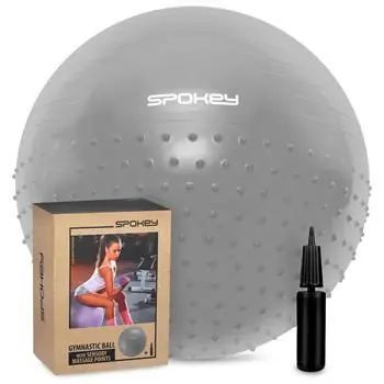 Spokey HALF FIT šedý / Gymnastický míč / 2v1 masážní / 65 cm / pumpička v balení