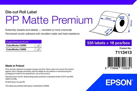 Epson Samolepicí etiketa role bílá / Etiketa / Voděodolná / 535 ks/role / InkJet
