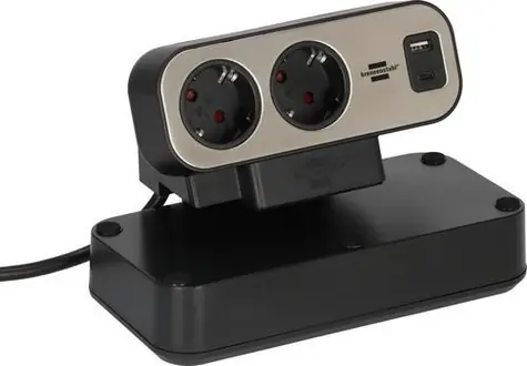 Brennenstuhl estilo černá/stříbrná / Stolní napájecí lišta / 10x zásuvka / USB-A / USB-C PD 30W / 2 m / vypínač