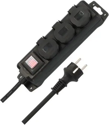 Brennenstuhl Zásuvkový rozvaděč IP44 3cestný černá / Prodlužovací přívod / 3 zásuvky / 2 m / H07RN-F 3G1,5