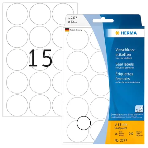 HERMA Uzavírací etikety transparentní 32 mm / Extra lepivé / Polyester / 240 ks
