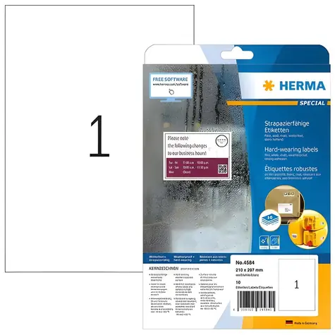 HERMA Outdoor etikety A4 bílé matné (4584) / Etikety / voděodolné / 210x297 mm / 10 ks