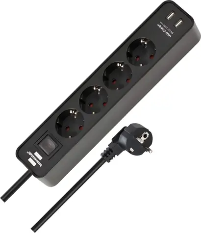 Brennenstuhl Ecolor černá / Prodlužovací kabel / 4x zásuvka / 2x USB-A / 1,5 m / vypínač