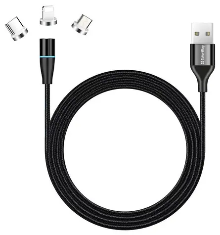 Colorway / Nabíjecí kabel 3v1 / Lightning + Micro-USB + USB-C / Magnetický / QC3.0 / 2,4 A / 1 m