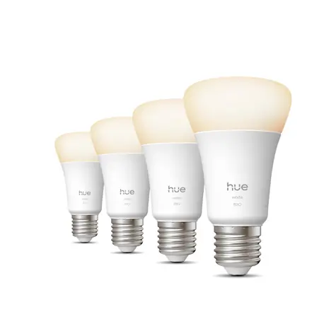 Philips Hue White A60 E27 4 ks / Chytrá LED žárovka / 810 lm / 2700 K / stmívatelná