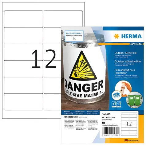 HERMA Outdoor etikety A4 bílé / Etikety / voděodolné / matné / 99,1x42,3 mm / 480 ks