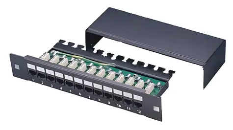 XtendLan Patch panel 10" 12 portů černý / Patch panel / Cat5e stíněný / 1U / LSA / vodorovné porty