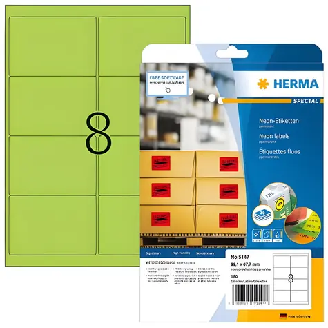 HERMA Etikety A4 neonově zelené / Etikety / 99,1x66,7 mm / 160 ks