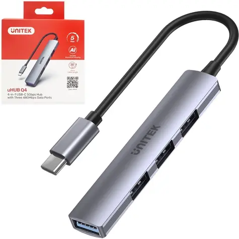 Unitek uHUB Q4 (H1208B) / USB hub / USB-C / 4x USB-A / USB 3.1 Gen 1