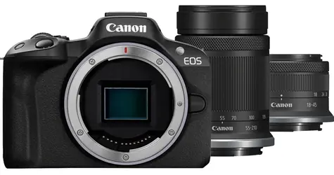 Canon EOS R50 černá + RF-S 18-45mm + RF-S 55-210mm IS STM / Bezzrcadlový fotoaparát / APS-C / 4K / Dotykový LCD