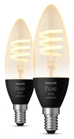 Philips Hue WA Filament E14 černá / Chytrá LED žárovka / 4,6W / Bluetooth/Zigbee / 2 ks