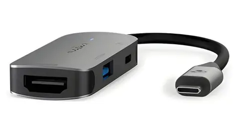 Nedis USB-C Multiport adaptér šedý / 3-in-1 / USB-A / USB-C / HDMI / USB 3.2 Gen 1 / 5 Gbps / 0,10 m