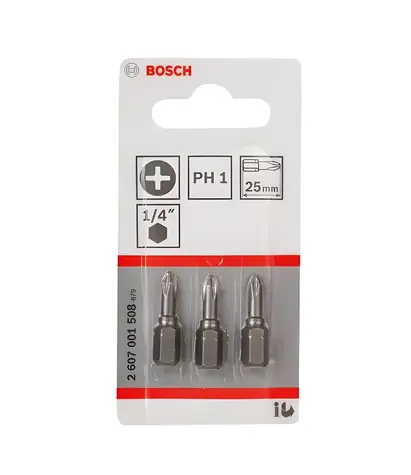 BOSCH Šroubovací bity Extra Hard PH1 / Sada bitů / 25 mm / 3 ks