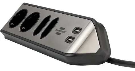 Brennenstuhl Estilo černá/nerez / Stolní zásuvka / rohová / 4x zásuvka / 2x USB-A / 16A