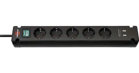 Brennenstuhl Bremounta černá / Napájecí lišta / 5x zásuvka / 2x USB-A / 3 m