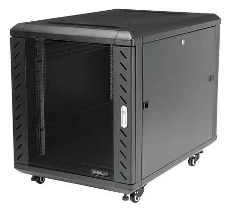 StarTech Open Frame 12U černý / Stojanový rack / 19" / hloubka 900 mm / nosnost 800 kg / pojízdný