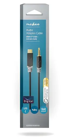 Nedis adaptér USB-C - 3,5 mm jack černý / Adaptér / USB 2.0 / pozlacené konektory / 1 m