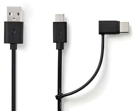 Nedis USB-A - Micro-B/USB-C černá / USB kabel / 2v1 / USB 2.0 / 480 Mbps / 1 m