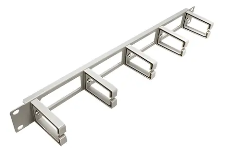 Value 19" vyvazovací panel 1U šedý / Vyvazovací panel / jednostranný, průchozí / 5x plastový třmen C