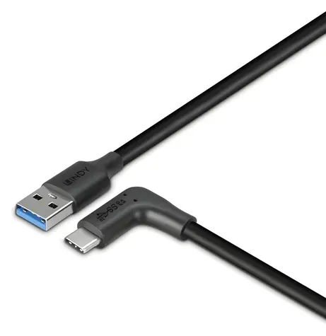 Lindy USB-A - USB-C 90° lomený černá / Kabel / USB 3.2 Gen 2 / 10 Gbit/s / 1,5 m / 15 W