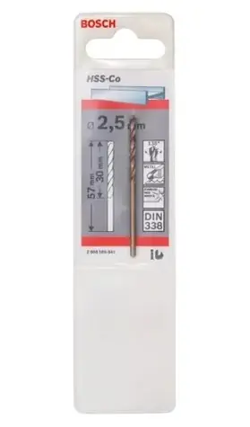 BOSCH Vrták do kovu HSS-Co 2,5x57 mm / Vrták do kovu / Průměr 2,5 mm / Délka 57 mm