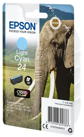 Epson 24 světle azurová / Originální cartridge / XP-55, XP-750 / 5,1 ml