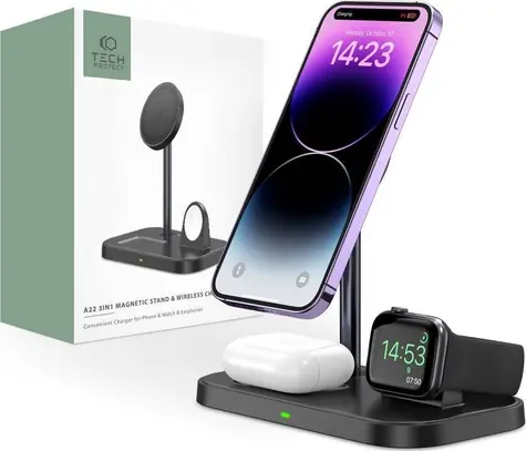 Tech-Protect QI15W-A22 MagSafe černá / Bezdrátová nabíječka / 3v1 / Qi 15W