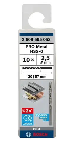 BOSCH HSS-G 2,5x30/57mm / Sada vrtáků do kovu / Délka 30/57 mm / 10 ks