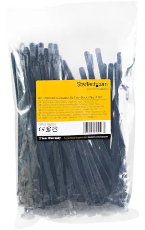 StarTech Stahovací pásky 200 mm černá / Stahovací páska / Nylon / 100 ks