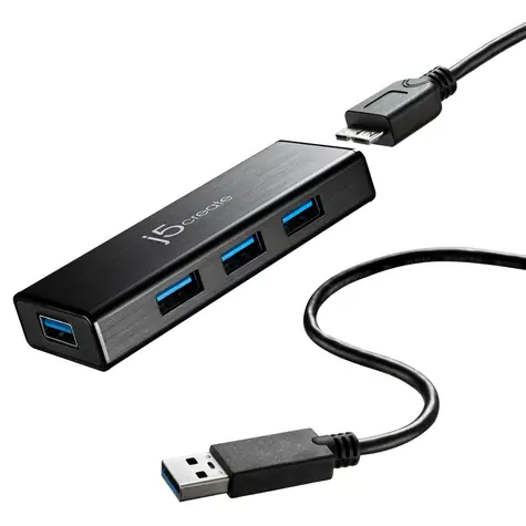 J5Create JUH340 černá / USB hub / USB 3.0 / 4x USB-A / s napájecím adaptérem